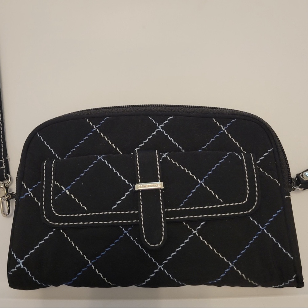 Vera Bradley Black Quilted Wristlet with Silver Hardware